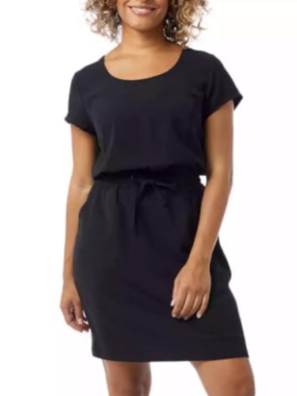 32 cool nwt Casual Black V-Neck Drawstring Dress gb3